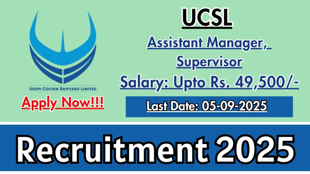 UCSL Recruitment 2025: 16 Assistant Manager & Supervisor Vacancies Announced β Apply by September 5 1 ucsl recruitment 2025 apply online for 16 assistant manager supervisor posts 6896fe38d5b1647461187 1200